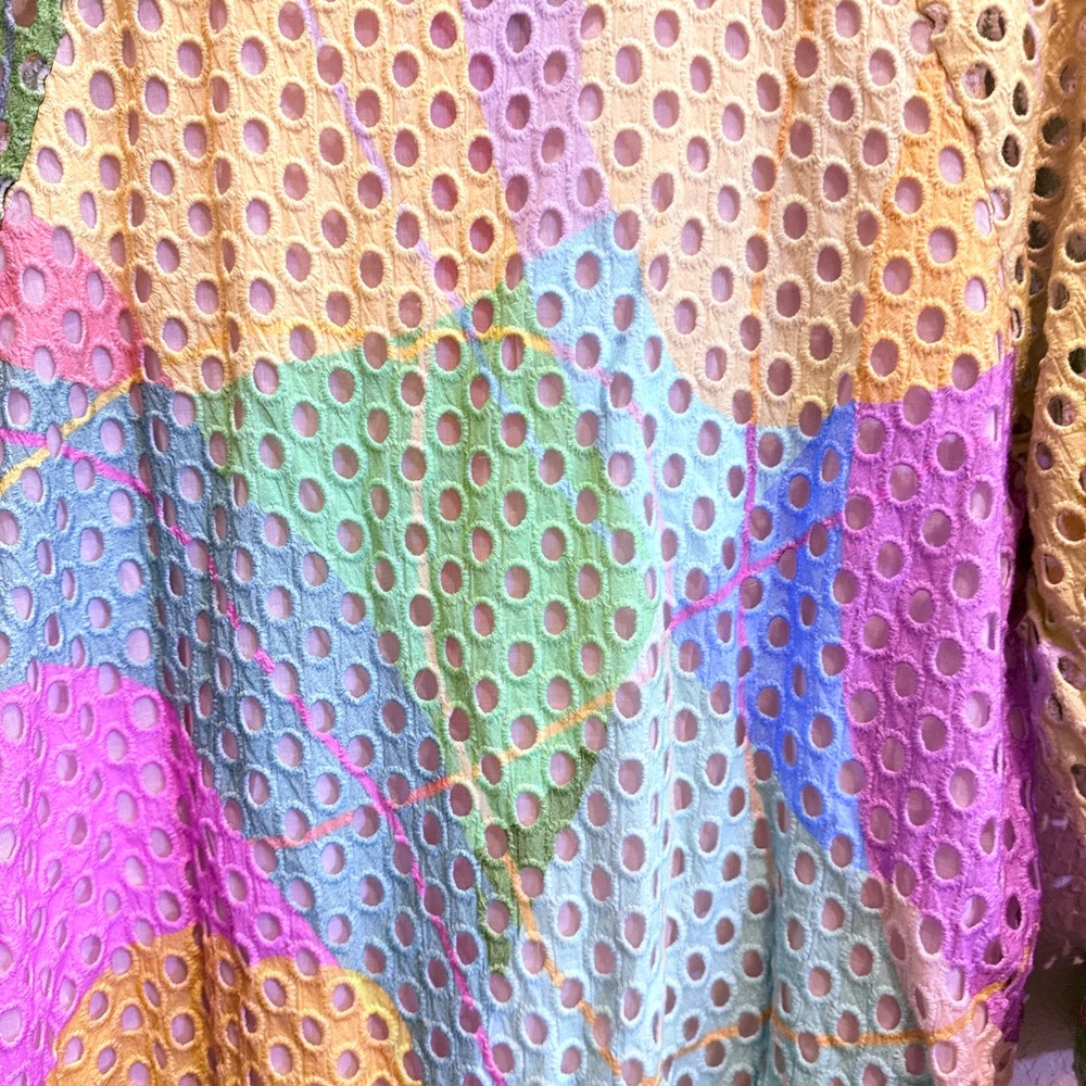 Conditions Apply by Anthropologie 100% Cotton Eyelet Multicolor Shirtdress sz L - Picture 9 of 16